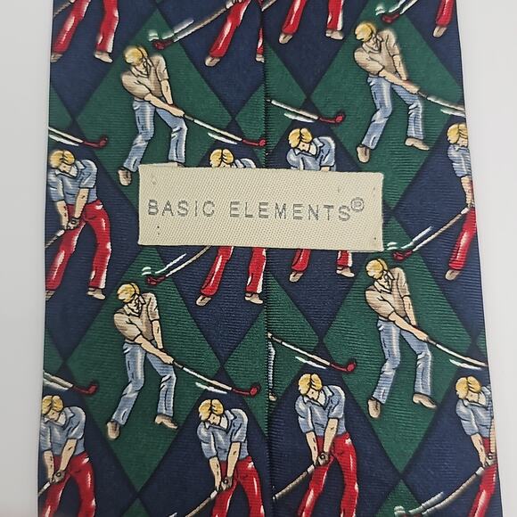 Basic Elements Novelty Silk Tie Mens Golf Blue Green USA 61.3" - Picture 5 of 6